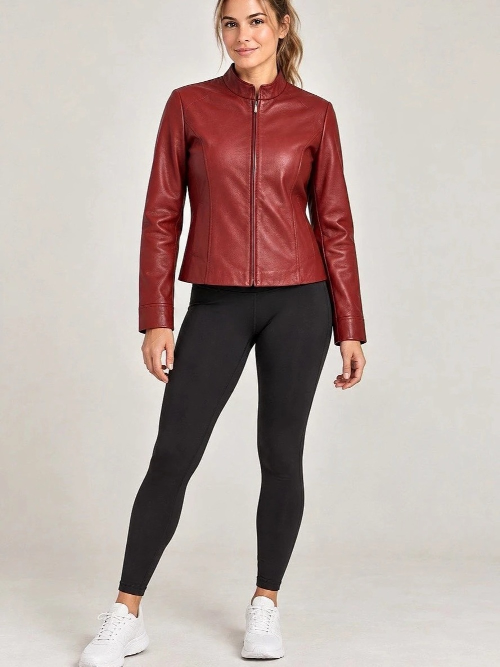 Vintage Casual Corner Annex Petite Red Leather Zip Jacket Medium